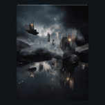 Floating Gothic Ruins Cosmic Mirror Night Photo Print<br><div class="desc">Shattered gothic cathedrals and broken spires float as isolated islands in a vast, starry night sky. Each ruin glows with ethereal blue-violet light from cracked windows and arched interiors, while small warm lanterns and fires flicker in the darkness. A slender crescent moon hangs low, illuminating swirling clouds and casting perfect...</div>