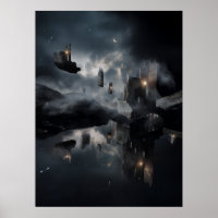 Floating Gothic Ruins Cosmic Mirror Night