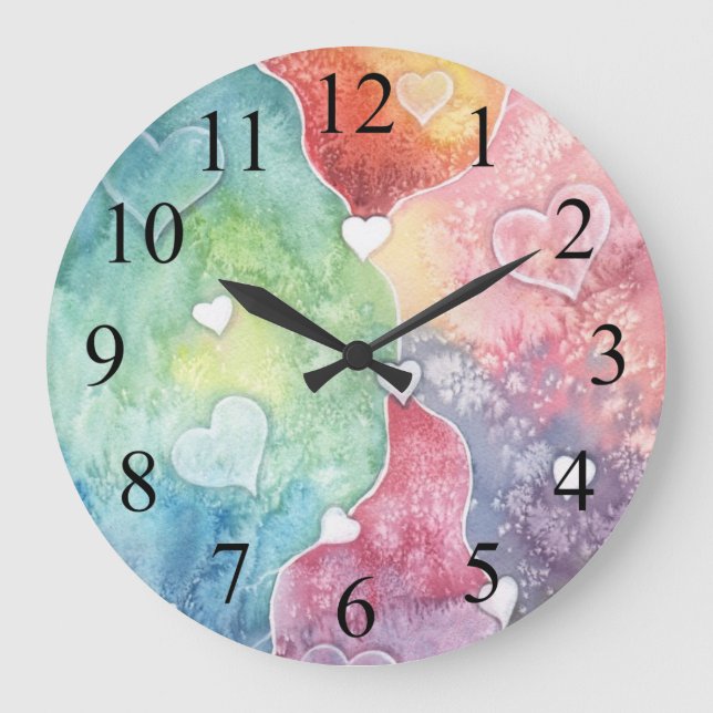 Floating Hearts Abstract Watercolor Art Clock (Front)