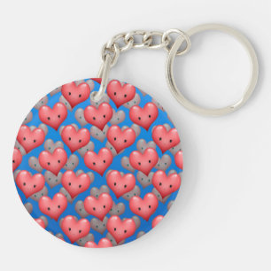 Floating Hearts on Blue Key Ring