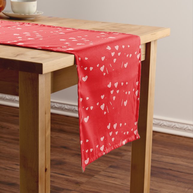 floating hearts on red short table runner (In Situ)