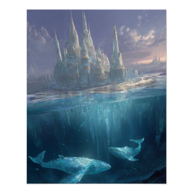 Floating Ice Castle With Ocean Whales Poster (Front)