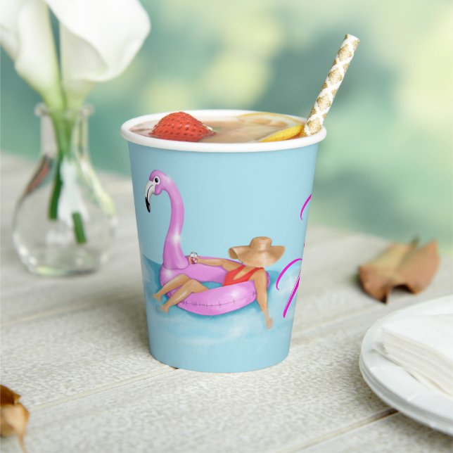 Floating in the Pool in Hot Pink Flamingo Float Paper Cups (Insitu)