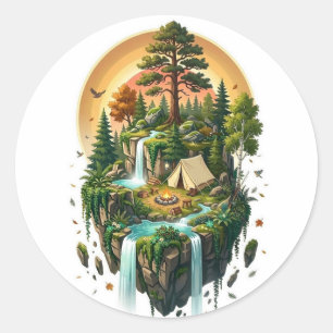 Floating Island Camping Adventure Classic Round Sticker