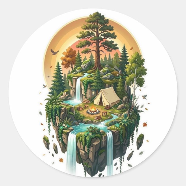 Floating Island Camping Adventure  Classic Round Sticker (Front)