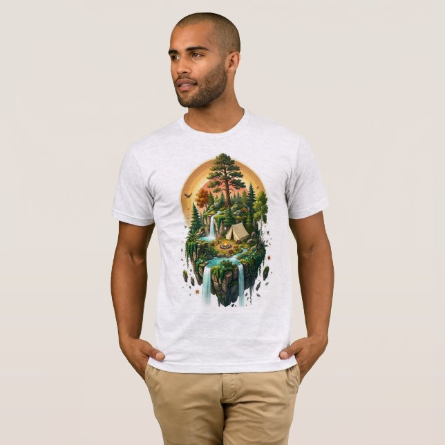 Floating Island Camping Waterfall Forest T-Shirt (Front Full)