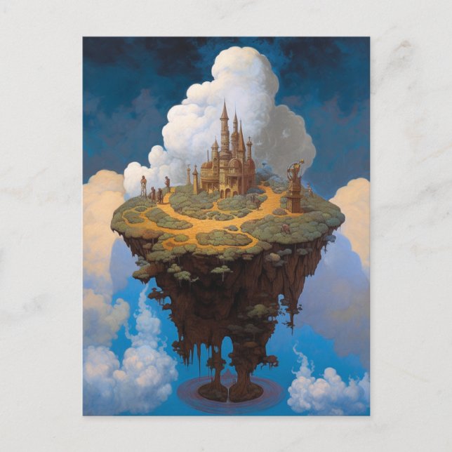 Floating Island Surreal Castle Fantasy Art Postcard (Front)