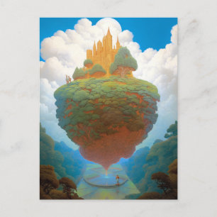 Floating Island Surreal Castle Fantasy Art Postcard