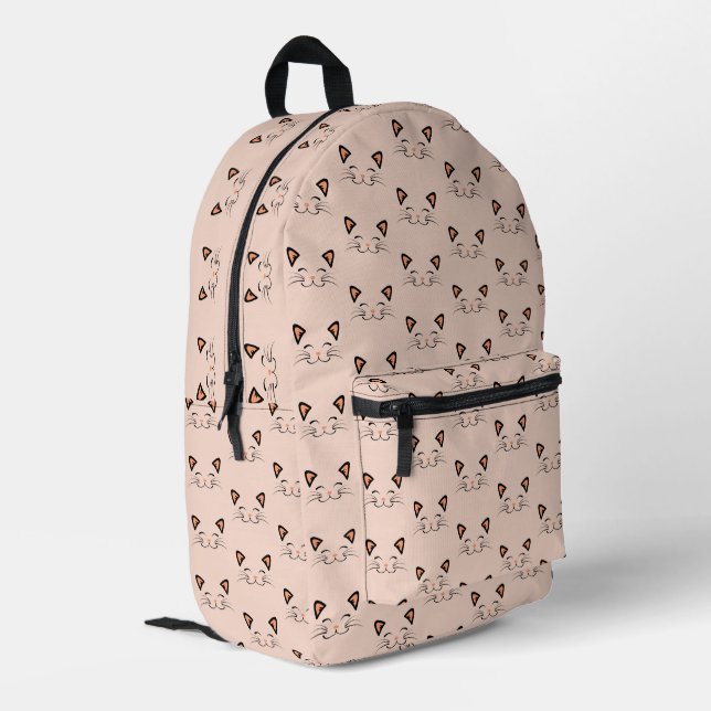Floating Kitten Cat Face Pattern Printed Backpack (Back Corner Left)
