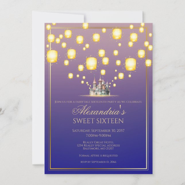 Floating Lantern Sweet Sixteen Invitation (Front)