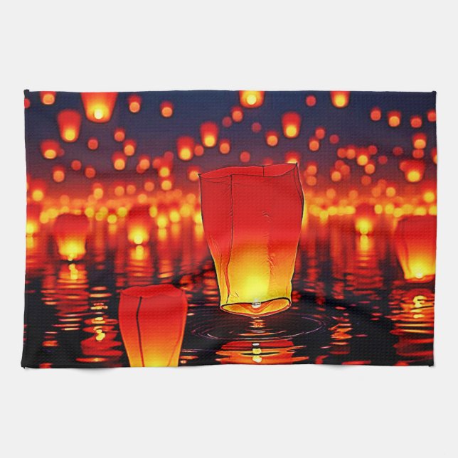 Floating Lanterns of Hope Design Tea Towel (Horizontal)