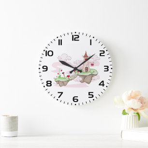 Floating Love Castle Illustration Romantic Fantasy Large Clock
