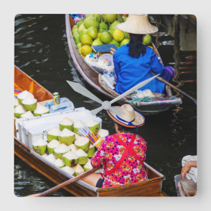 Floating Market in Bangkok Square Wall Clock