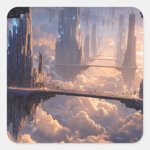 Floating Metropolis in the Clouds Square Sticker