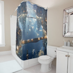 Floating Metropolis in the Sky Shower Curtain