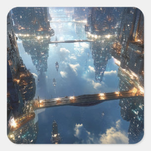 Floating Metropolis in the Sky Square Sticker