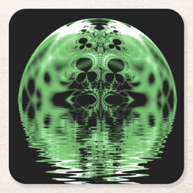 Floating Moon Green and Black Square Paper Coaster (Front)