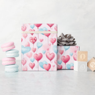 Floating Pink and Blue Heart Balloons Wrapping Paper