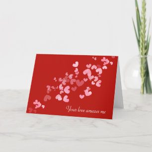 Floating Pink Hearts on Red Card
