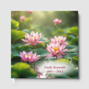 Floating Pink Lotus and Lily Pads In Pond Guest Book