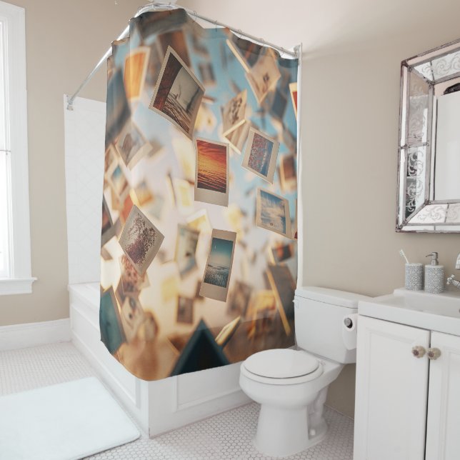 Floating Polaroid Memories Shower Curtain (In Situ)