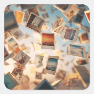 Floating Polaroid Memories Square Sticker