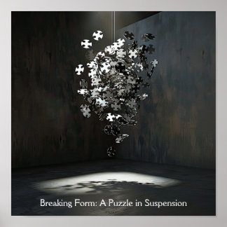 Floating Puzzle Form: Abstract Sculptural Design Poster