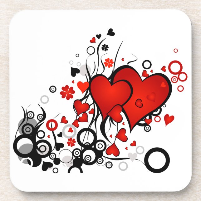 Floating Red Hearts Coaster (Front)