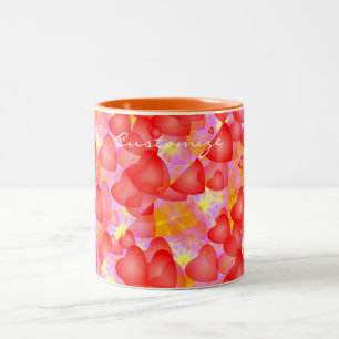 floating red hearts pattern  Two-Tone coffee mug