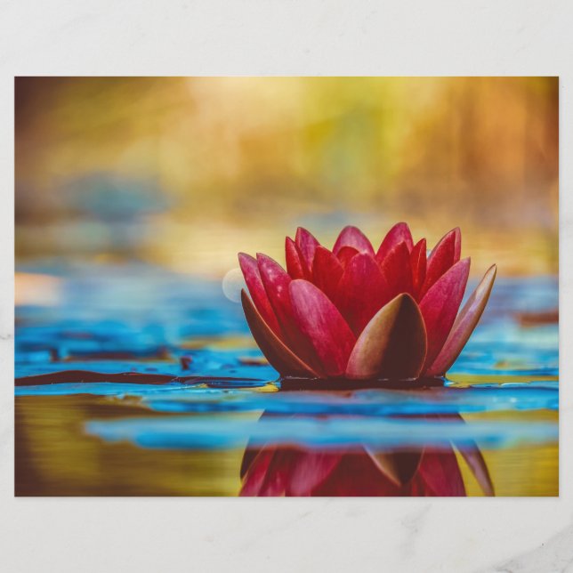 Floating Red Lotus Scrapbook Paper (Front)