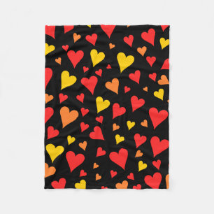 Floating Red, Orange and Yellow Hearts Pattern Fleece Blanket