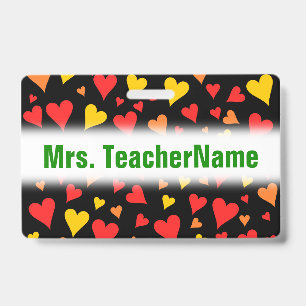 Floating Red, Orange and Yellow Hearts Pattern ID Badge