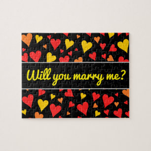 Floating Red, Orange and Yellow Hearts Pattern Jigsaw Puzzle