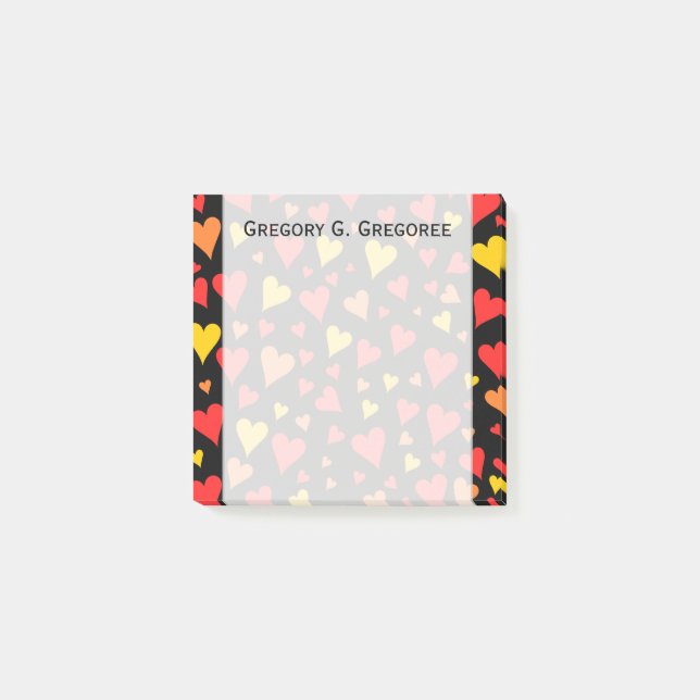Floating Red, Orange and Yellow Hearts Pattern Post-it Notes (Front)