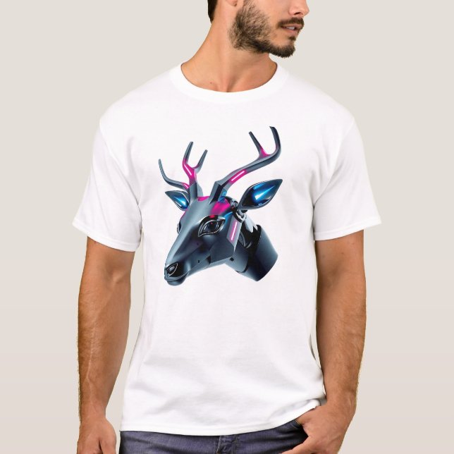 Floating Robotic Deer Face Art T-Shirt (Front)