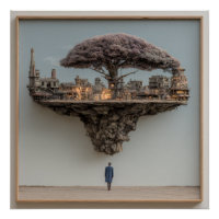 Floating Ruined City Blossom Tree Surreal