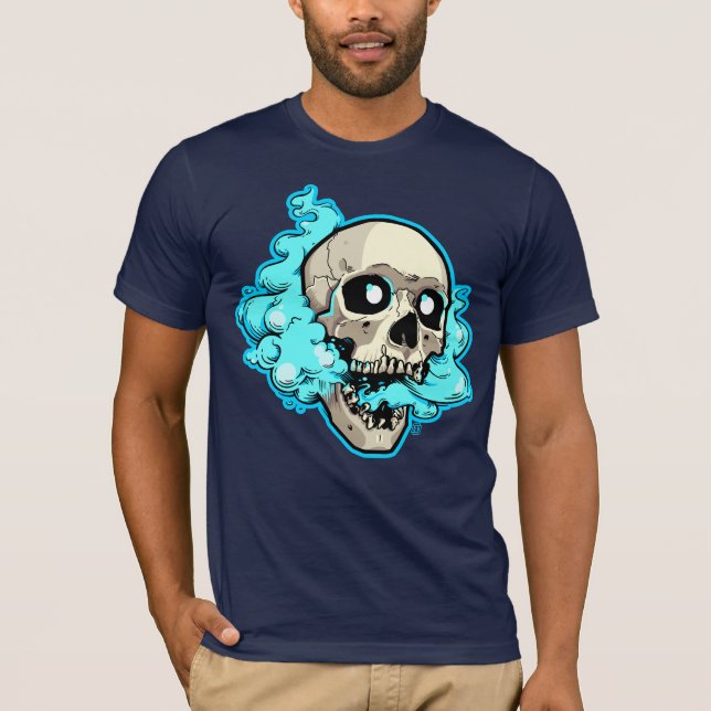 Floating Skull with Swirling Blue Smoke T-Shirt (Front)