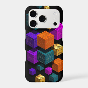 Floating Tribal Cubes - 3D Isometric Gold Teal