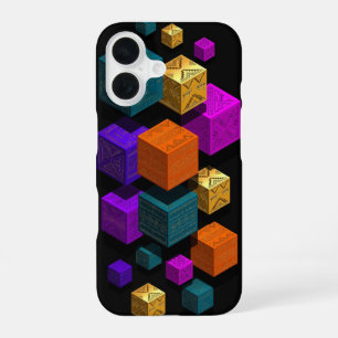Floating Tribal Cubes - 3D Isometric Gold Teal iPhone 16 Case