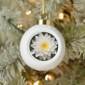 Floating White Waterlily Lotus  Ceramic Ball Christmas Ornament
