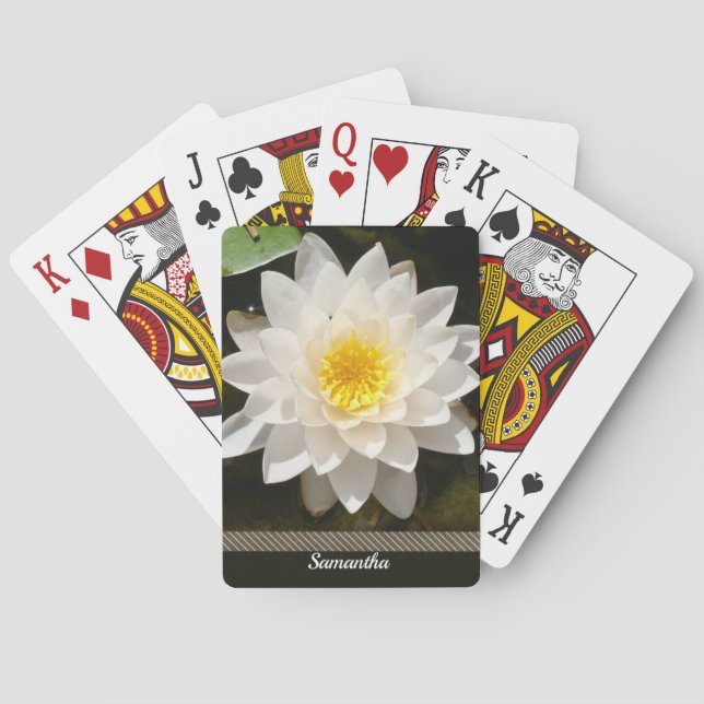 Floating White Waterlily Lotus  Playing Cards (Back)