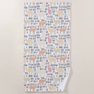 Flock Of Alpacas Pattern Beach Towel