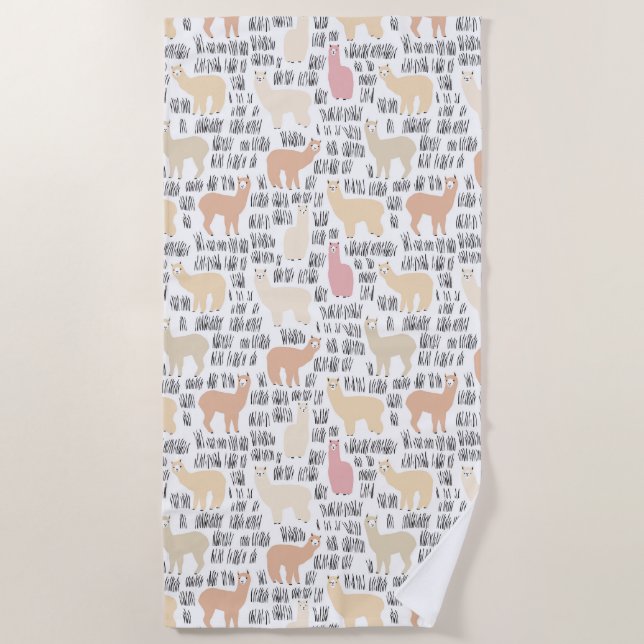 Flock Of Alpacas Pattern Beach Towel (Front)