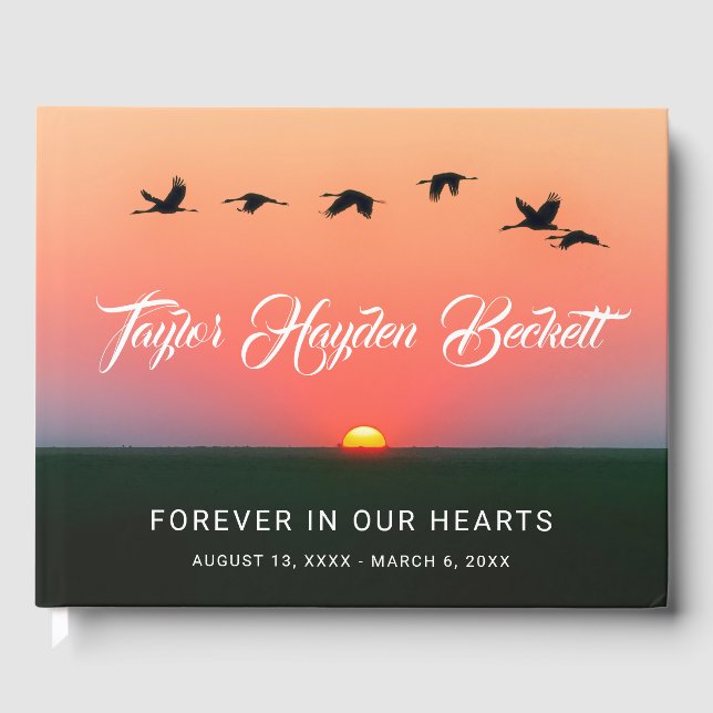Flock of Birds At Sunrise Memorial Funeral Guest Book (Front)