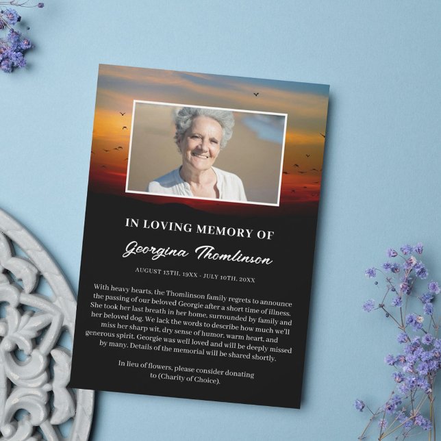 Flock of Birds at Sunrise Photo Death Announcement (Creator Uploaded)