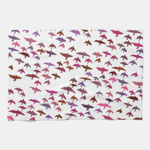 Flock of Birds in Pink and Purple Tea Towel