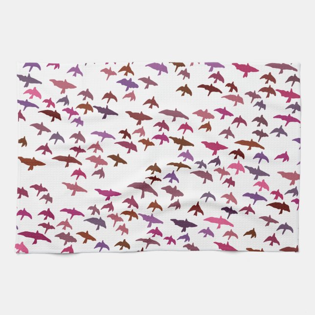 Flock of Birds in Pink and Purple Tea Towel (Horizontal)