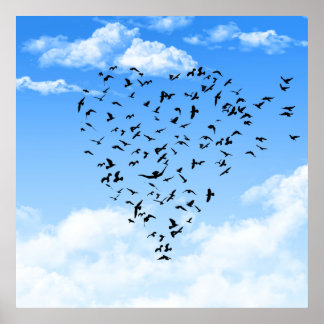 Flock of Birds Love Heart poster print
