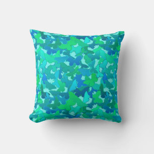Flock of Butterflies,Turquoise, Aqua and Sky Blue Cushion