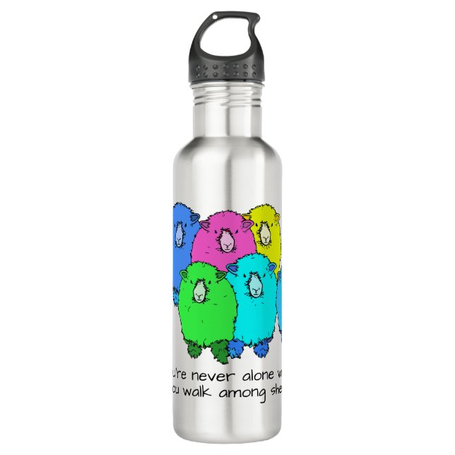 Flock of cartoon coloured sheep personalised 710 ml water bottle (Front)